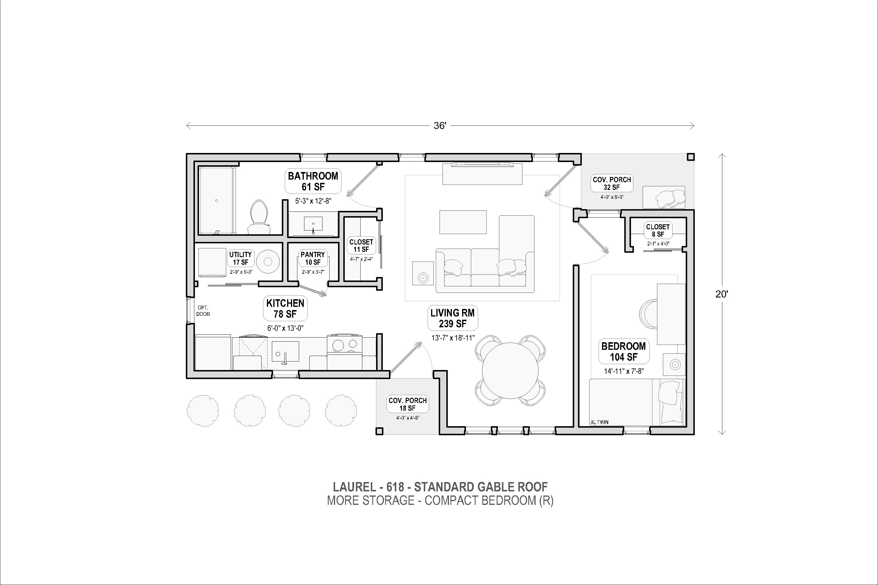 Laurel 618 standard gable more storage floor plan